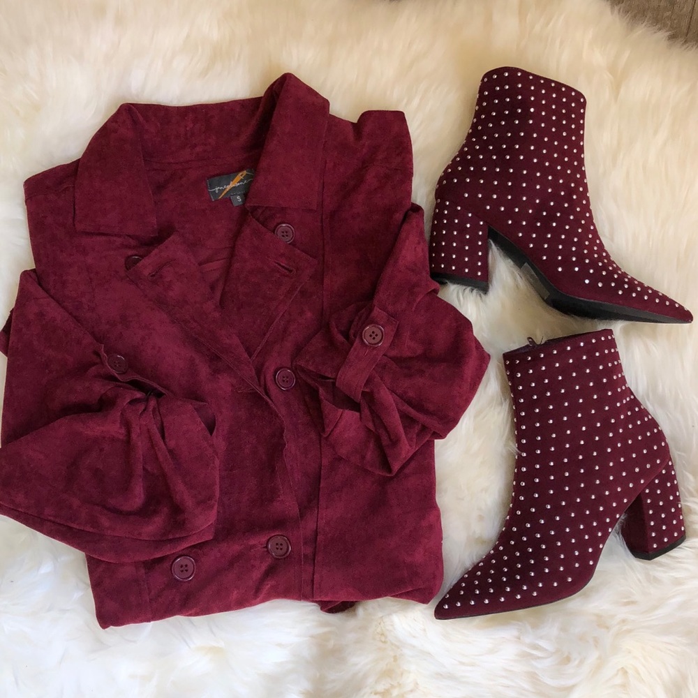 🤩SALE Burgundy Studded Booties Pointed Toe Ankle - Picture 4 of 4